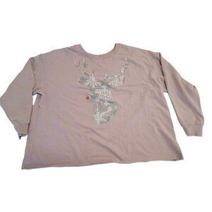 Fifth‎ Sun Womens Size 2X Pink Reindeer Long Sleeve Sweater Shirt